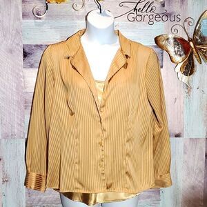 Vintage Jaclyn Smith Gold Stripe TwoFer Tank Shirt Combo Blouse Sz XL    623